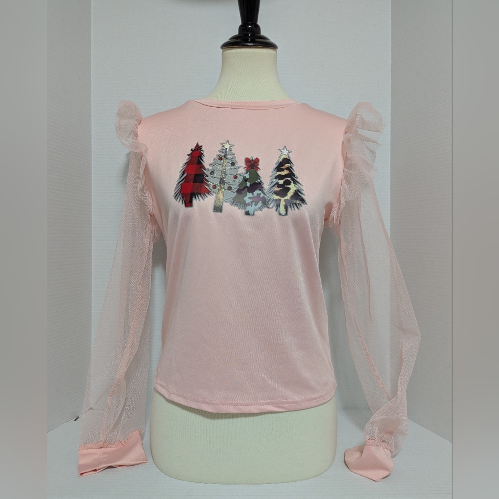 Elegant Pink Mesh Sleeve Blouse